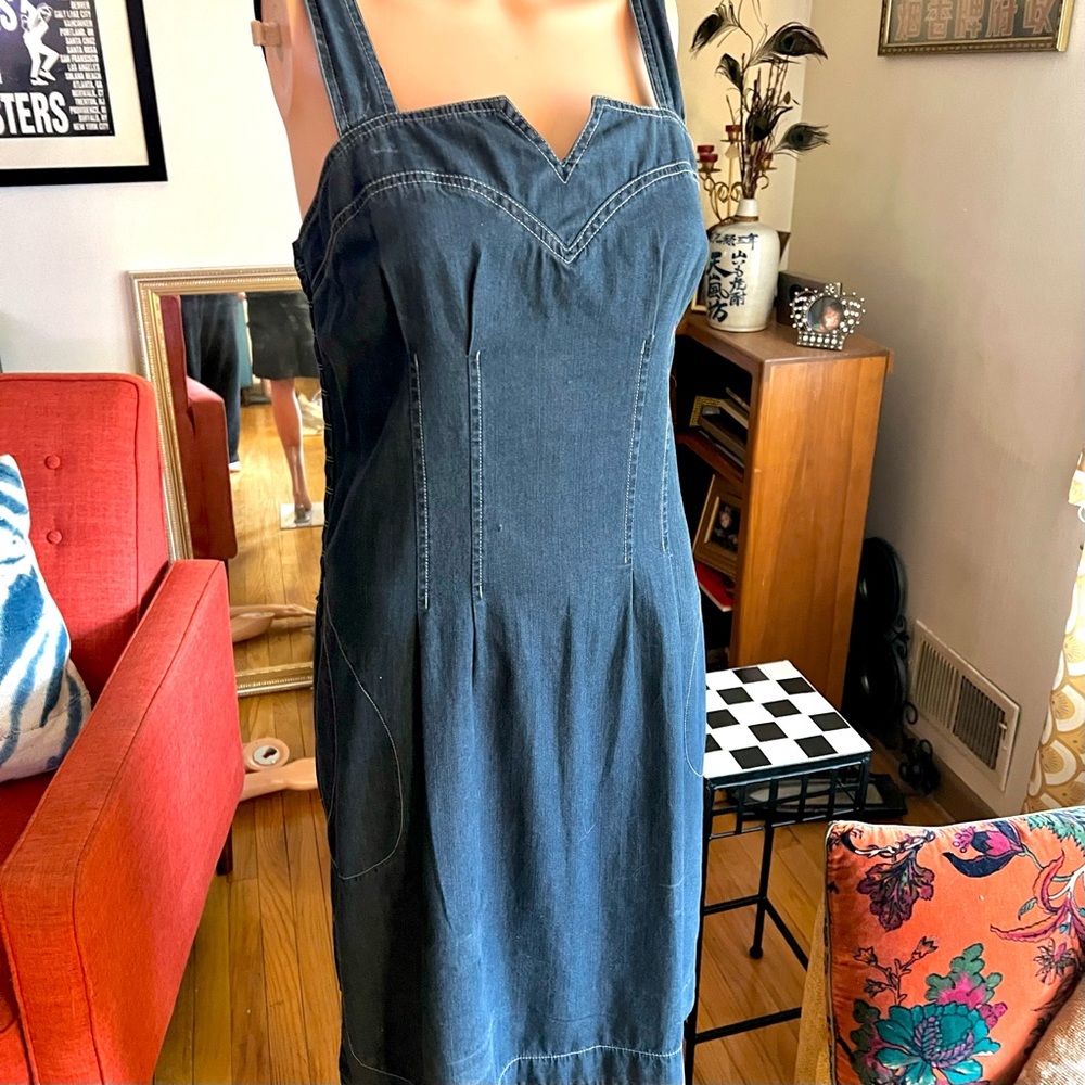 Vintage 90s Denim Sleeveless Dress - Picture 2 of 11